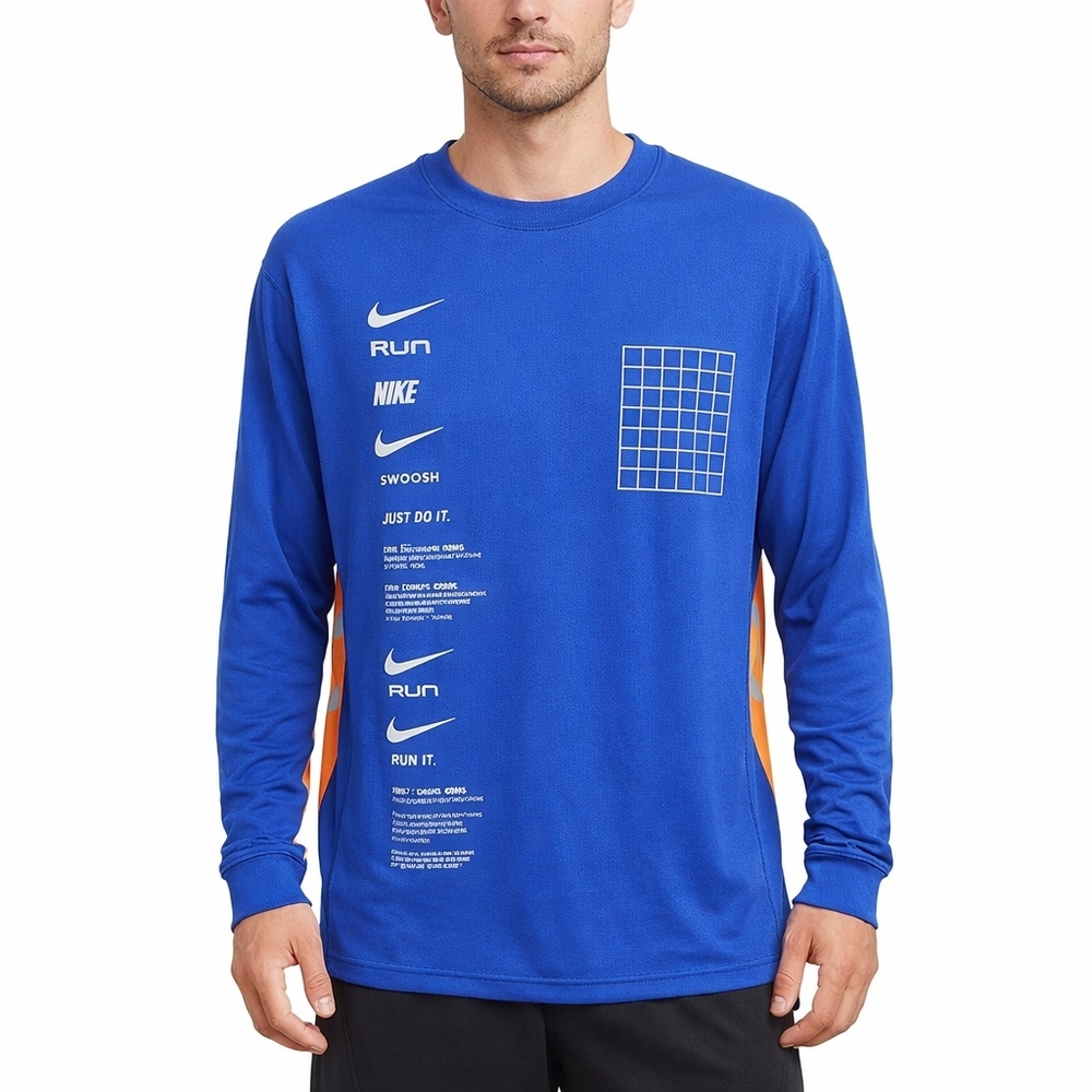 Nike Dri-FIT Long Sleeve Running Shirt Blue Orange Men’s Medium